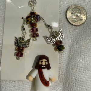 Beaded cross and Angel Wing Beaded Earrings with Pockets Jesus.